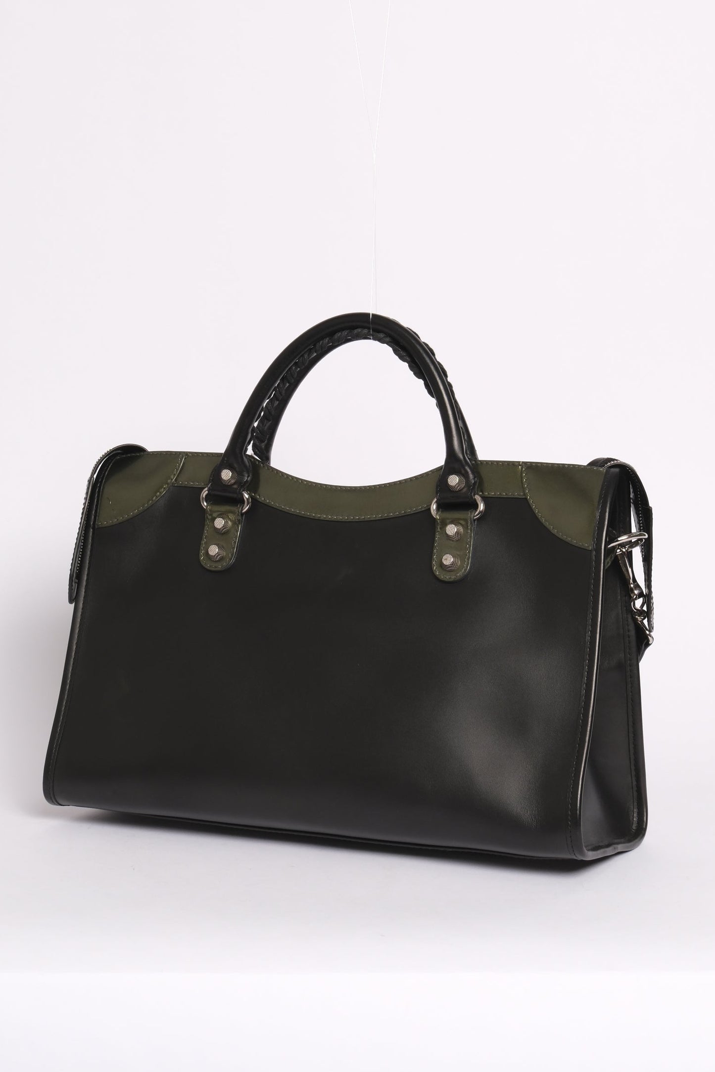 Balenciaga Black & Green Leather City bag