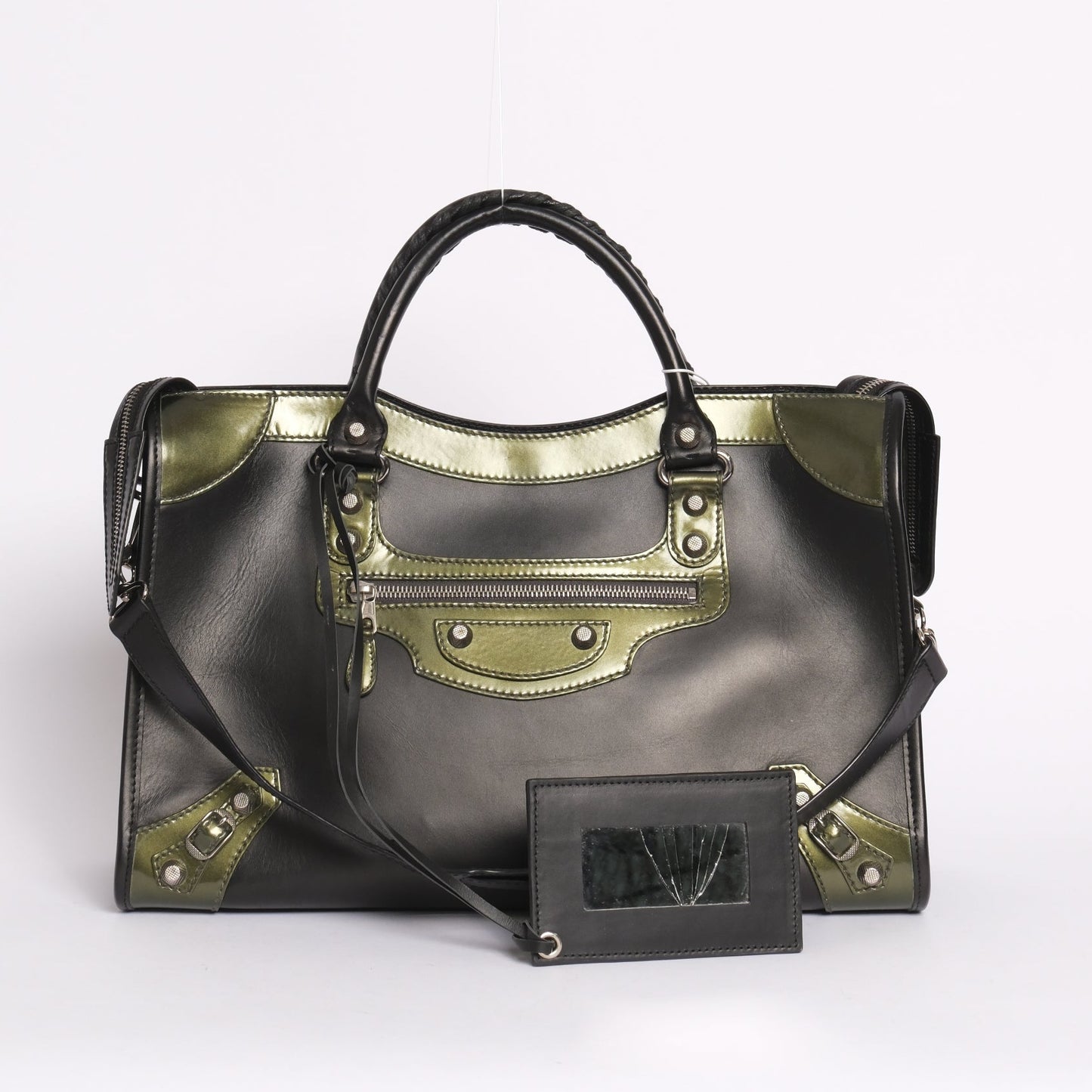 Balenciaga Black & Green Leather City bag