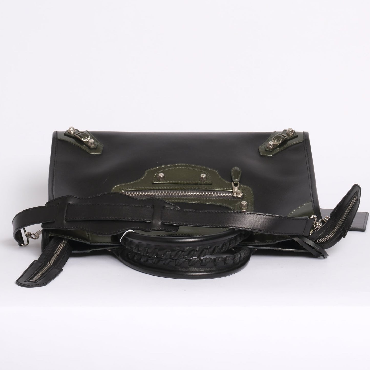 Balenciaga Black & Green Leather City bag