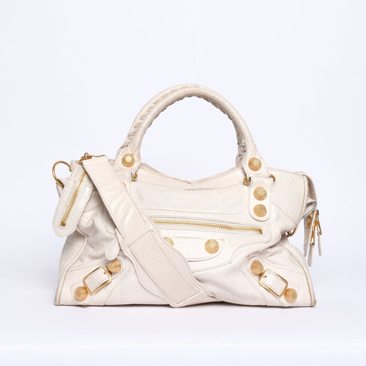 Balenciaga Off-White City Bag w/ Gold Giant Hardware
