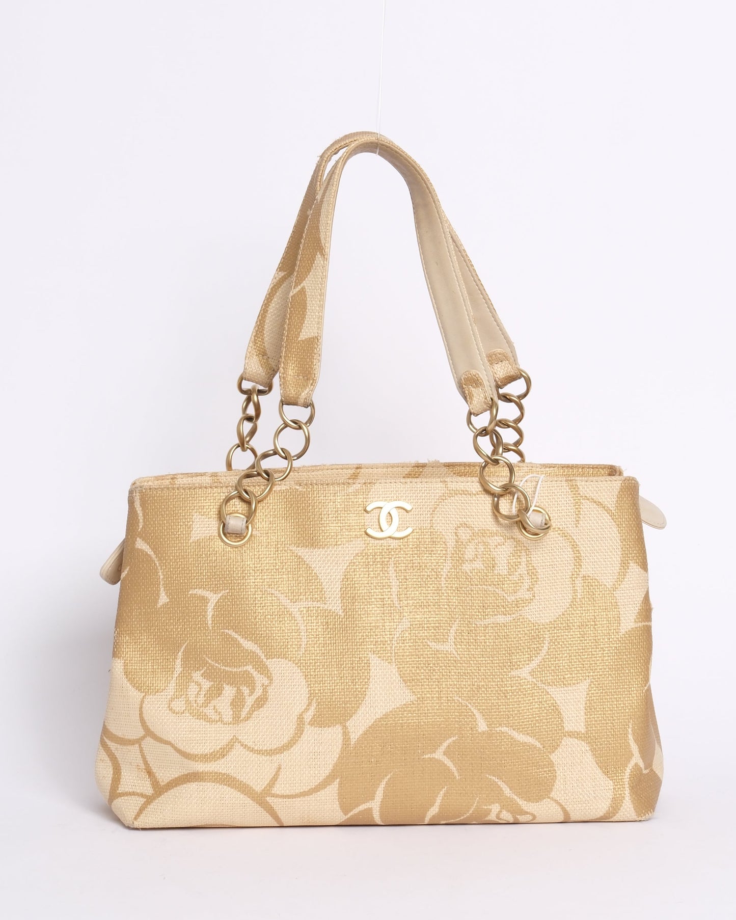 Chanel Gold Raffia Camilla Tote Bag