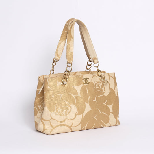 Chanel Gold Raffia Camilla Tote Bag