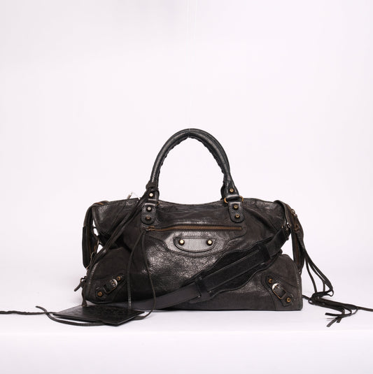 Balenciaga Black Leather City Bag Brass HW