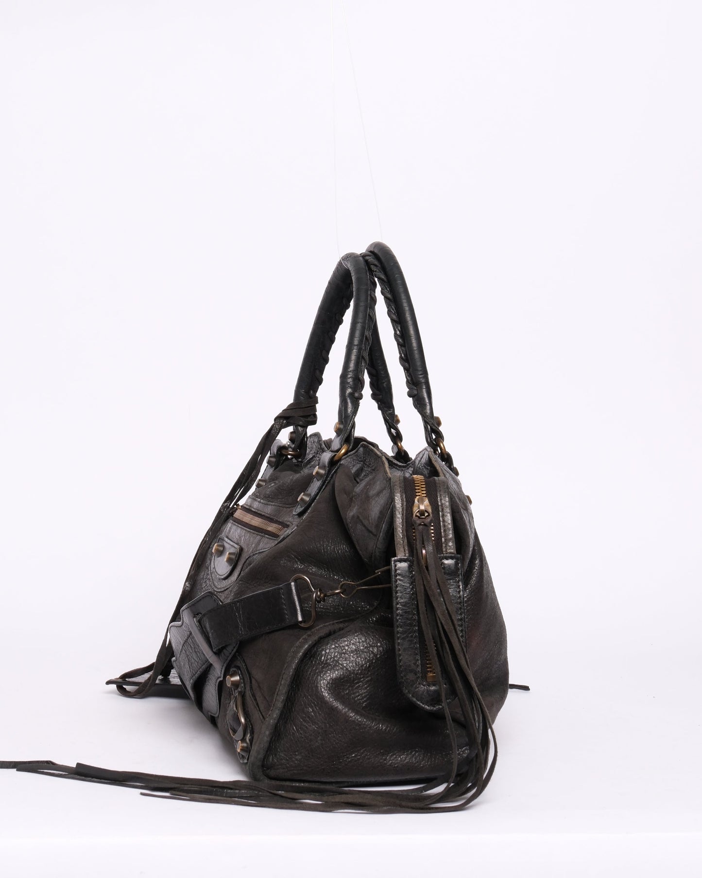 Balenciaga Black Leather City Bag Brass HW