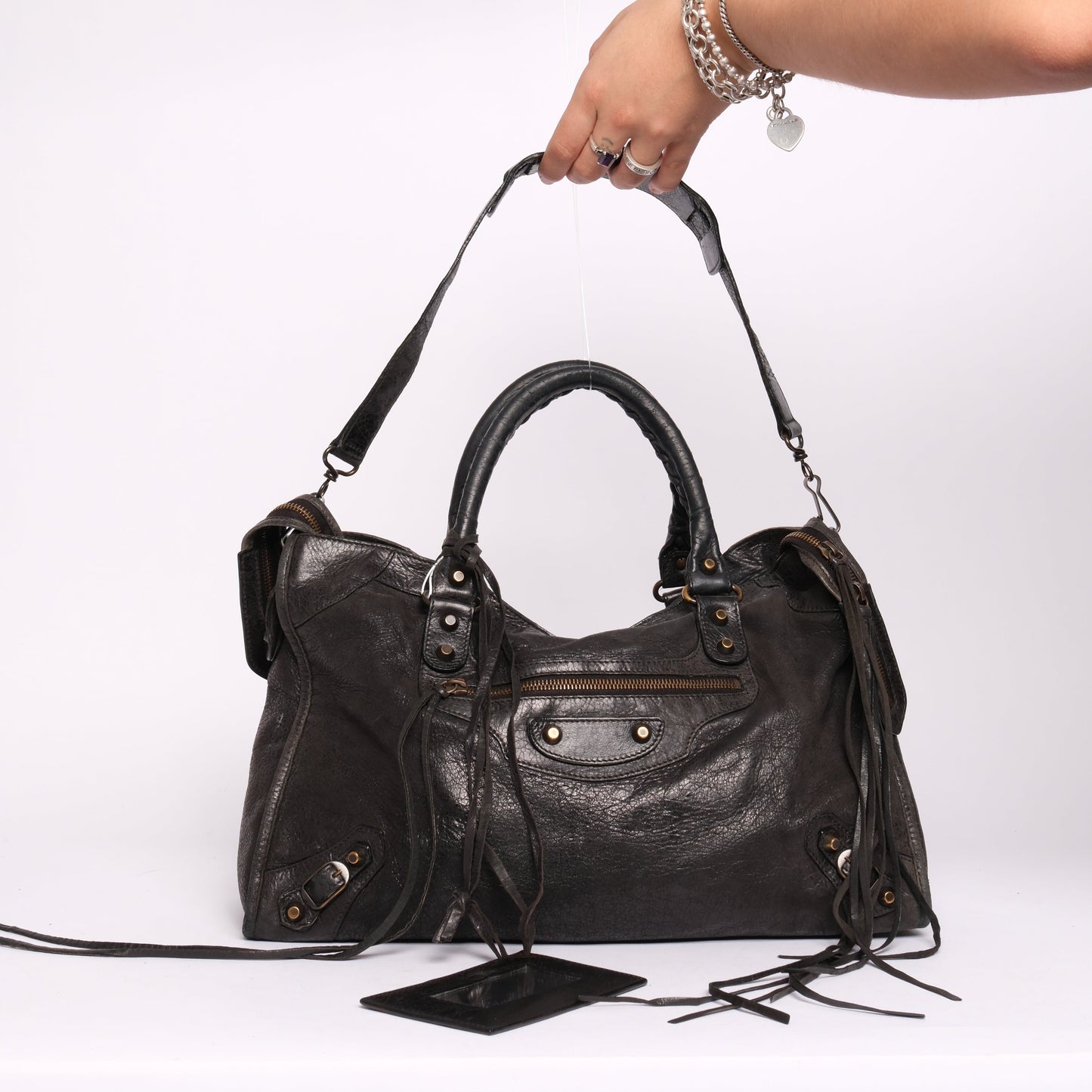 Balenciaga Black Leather City Bag Brass HW