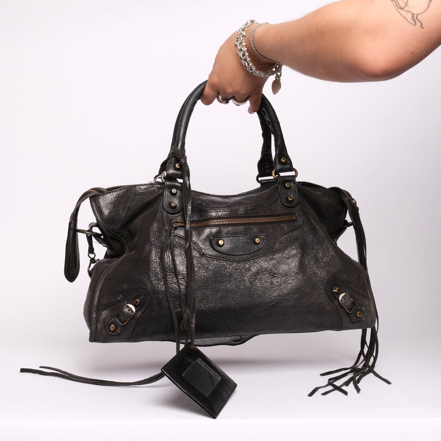 Balenciaga Black Leather City Bag Brass HW