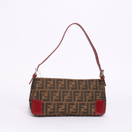 Fendi Brown & Red Canvas & Leather Pochette Accessory