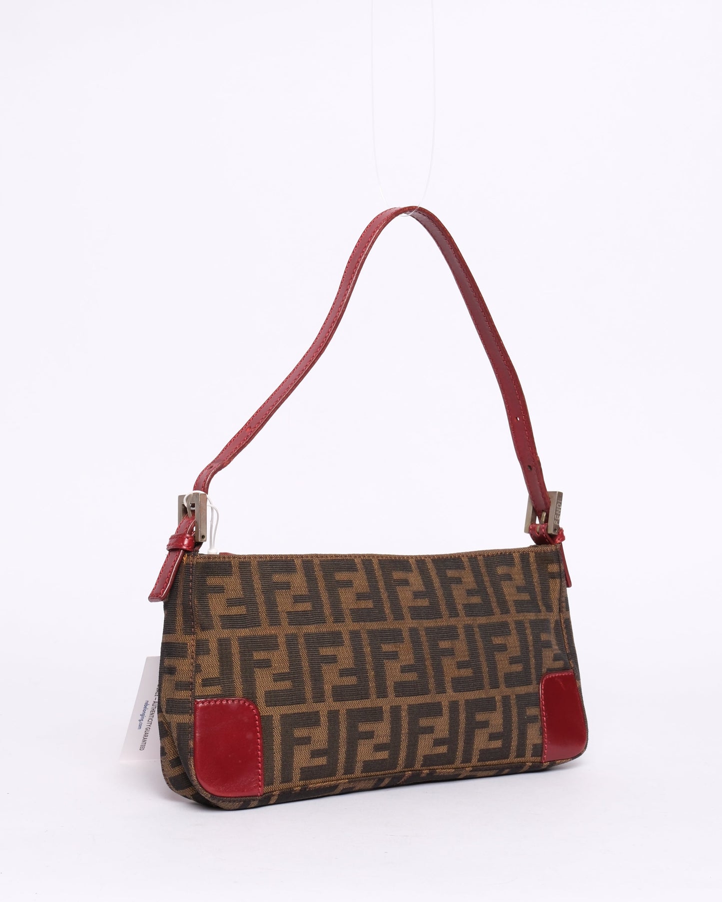 Fendi Brown & Red Canvas & Leather Pochette Accessory