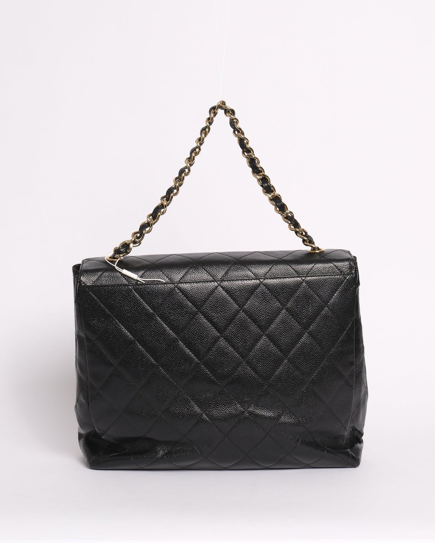 Chanel 2000 Black Caviar Leather Quilted Chain Tote Flap
