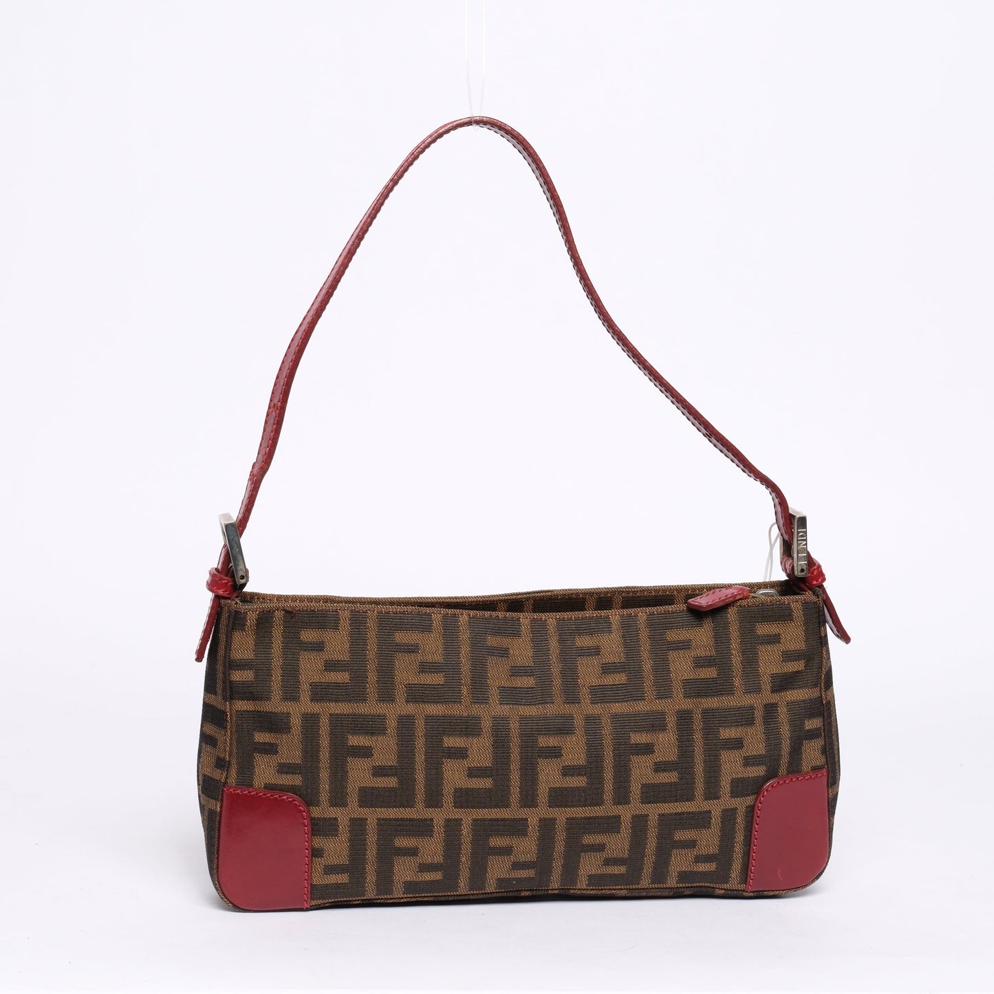 Fendi Brown & Red Canvas & Leather Pochette Accessory