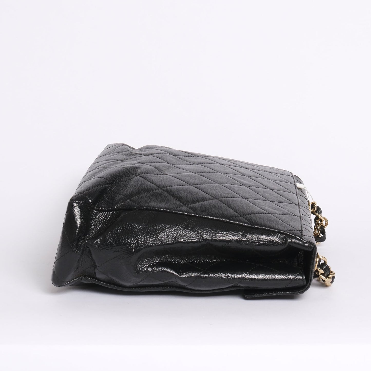 Chanel 2000 Black Caviar Leather Quilted Chain Tote Flap