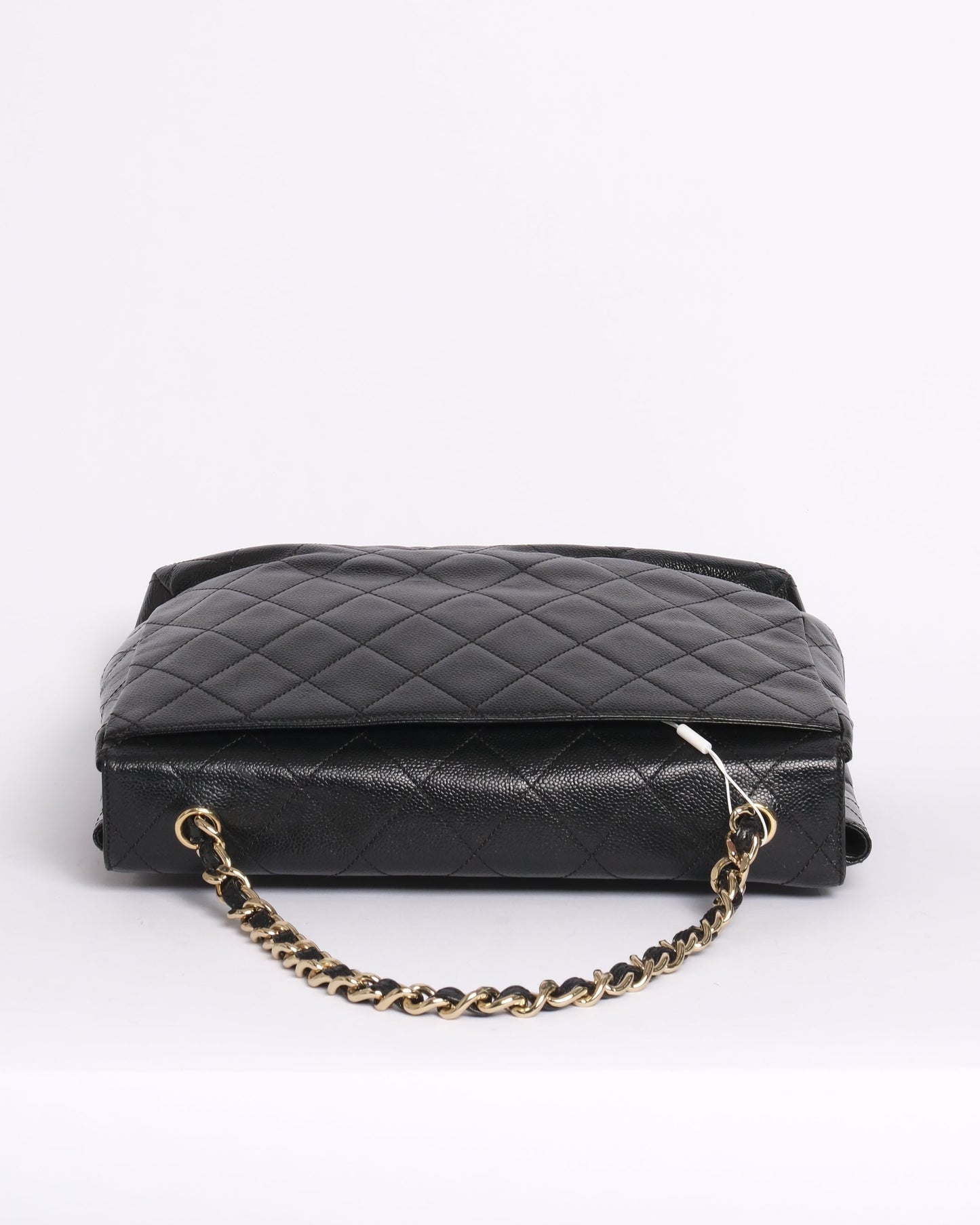 Chanel 2000 Black Caviar Leather Quilted Chain Tote Flap