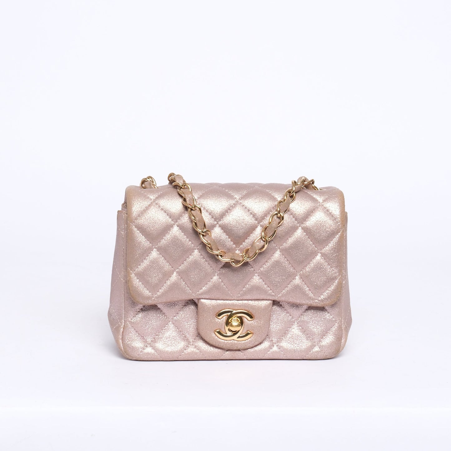 Chanel Rose Pink Lambskin Leather Matelasse Quilted Mini Square Flap