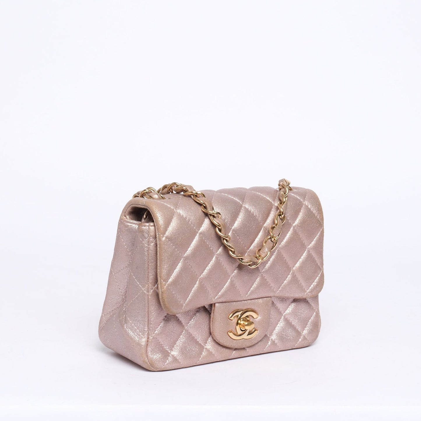 Chanel Rose Pink Lambskin Leather Matelasse Quilted Mini Square Flap