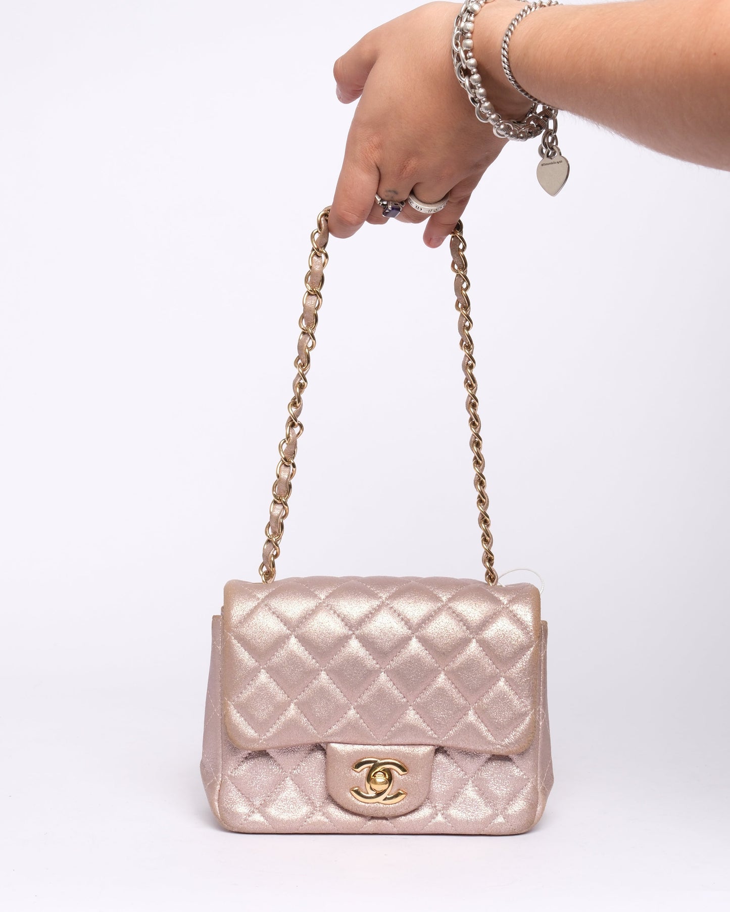 Chanel Rose Pink Lambskin Leather Matelasse Quilted Mini Square Flap