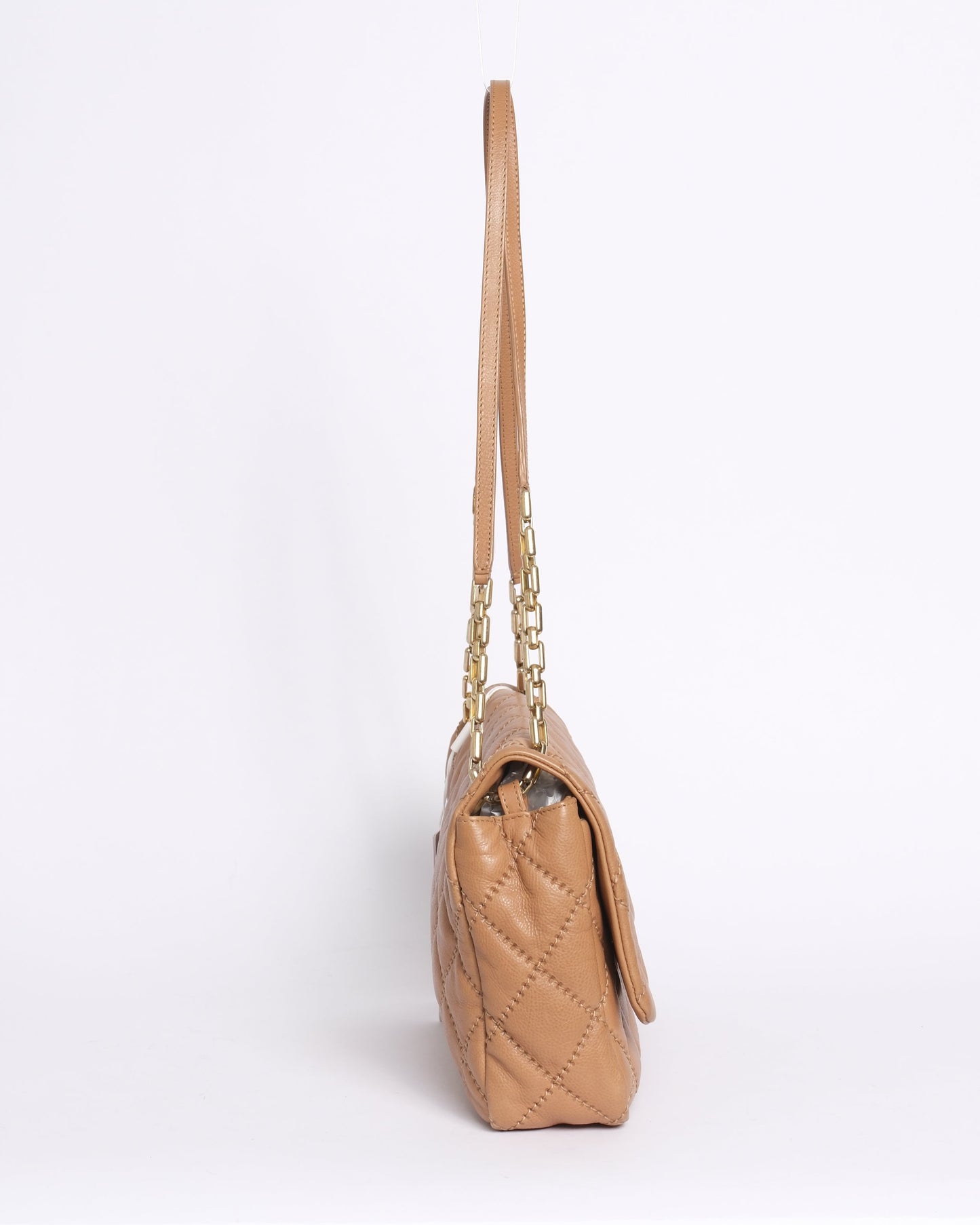 Chanel Beige Calfskin Leather Quilted CC Straight Flap