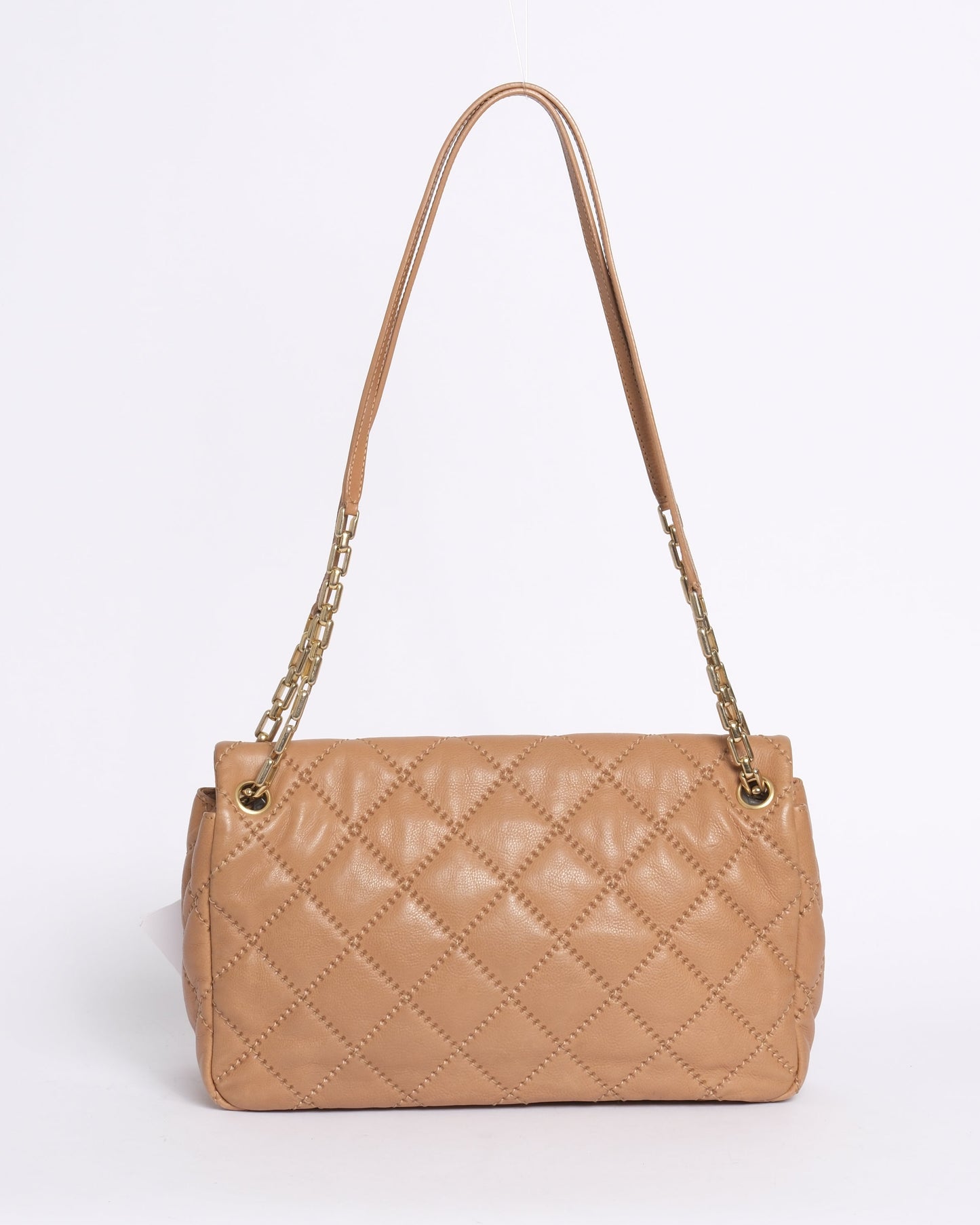 Chanel Beige Calfskin Leather Quilted CC Straight Flap