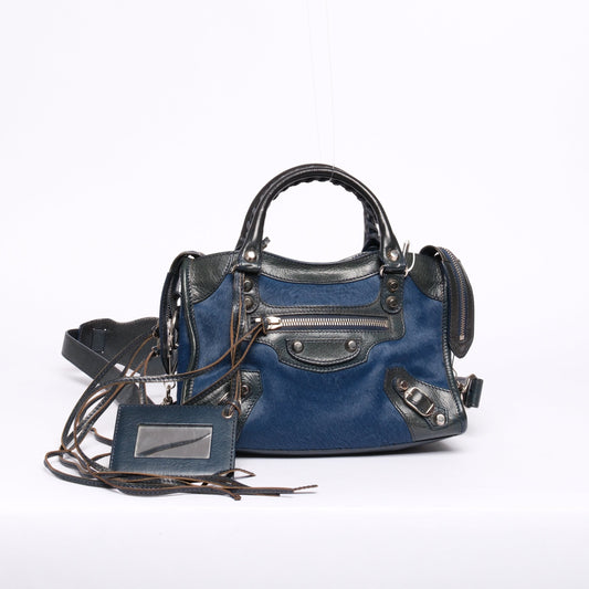 RARE Balenciaga Blue Ponyhair Mini City Bag