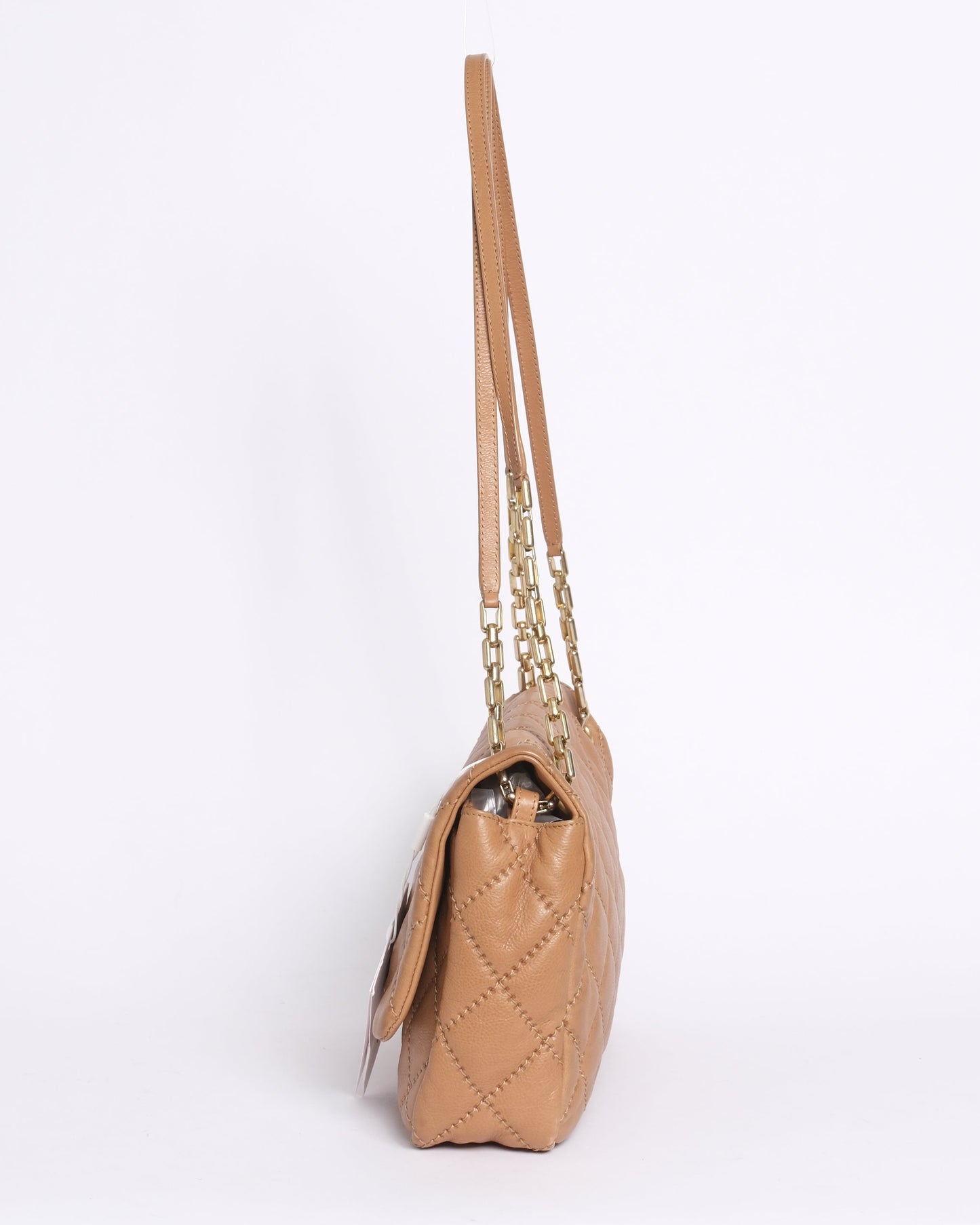 Chanel Beige Calfskin Leather Quilted CC Straight Flap