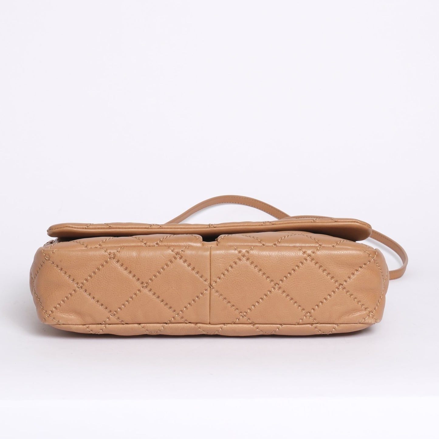 Chanel Beige Calfskin Leather Quilted CC Straight Flap