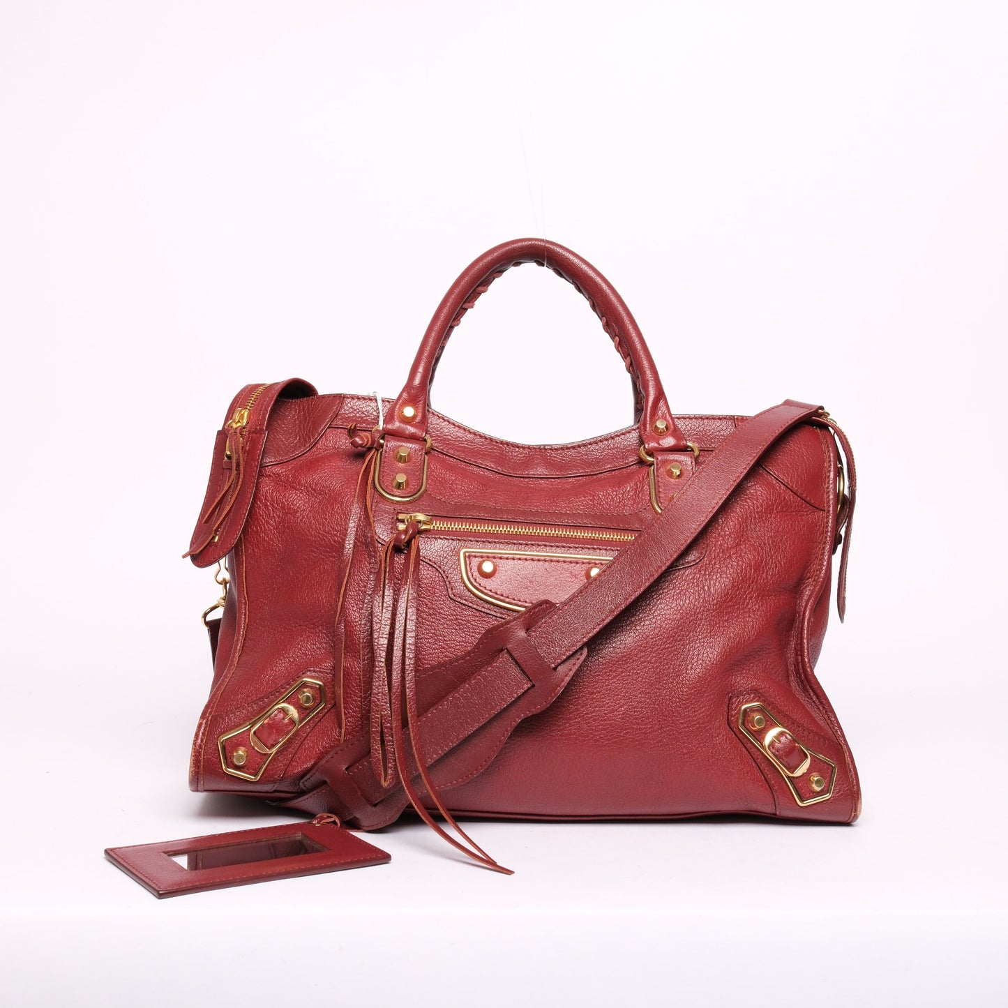 Balenciaga Burgundy Leather City Bag GHW