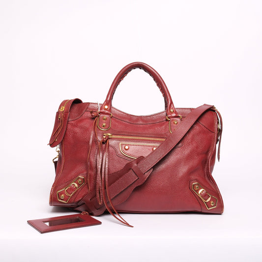 Balenciaga Burgundy Leather City Bag GHW