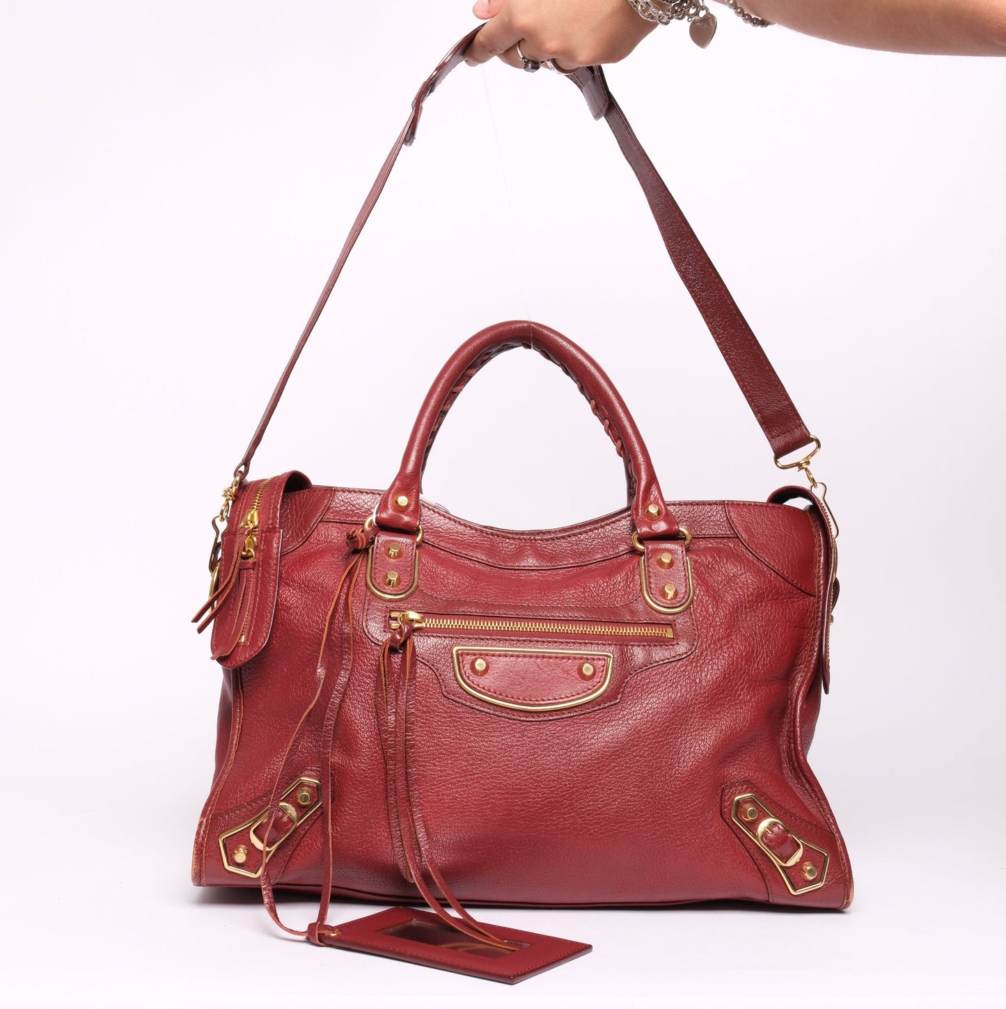 Balenciaga Burgundy Leather City Bag GHW