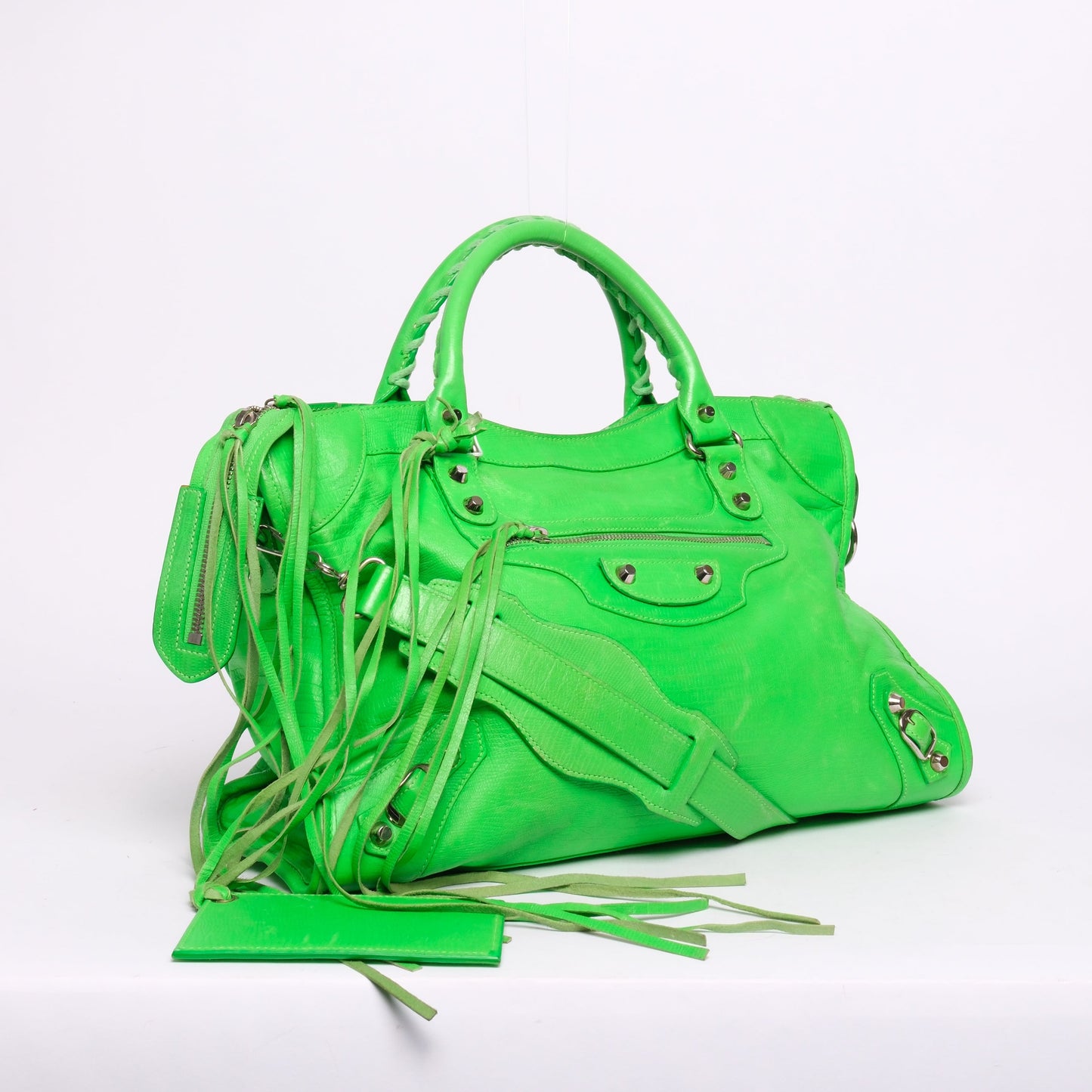 RARE Balenciaga Green Lizard Embossed Leather City Bag SHW