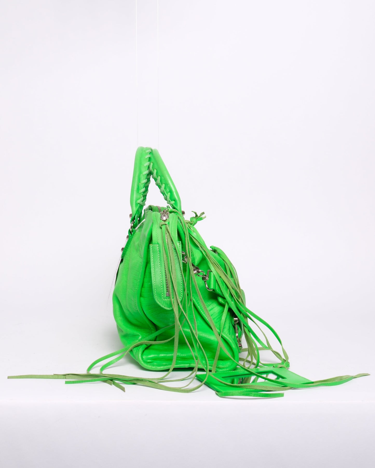 RARE Balenciaga Green Lizard Embossed Leather City Bag SHW