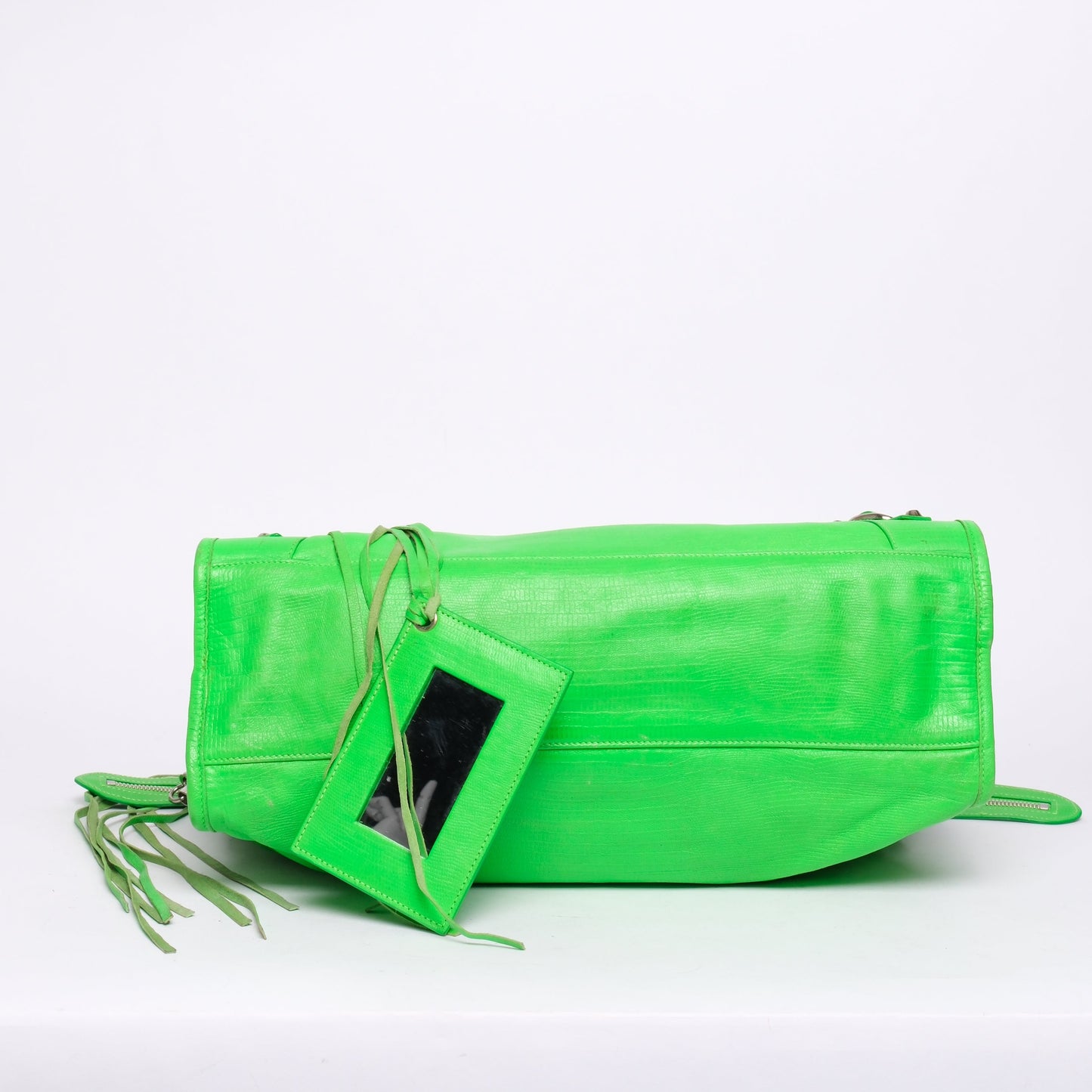 RARE Balenciaga Green Lizard Embossed Leather City Bag SHW