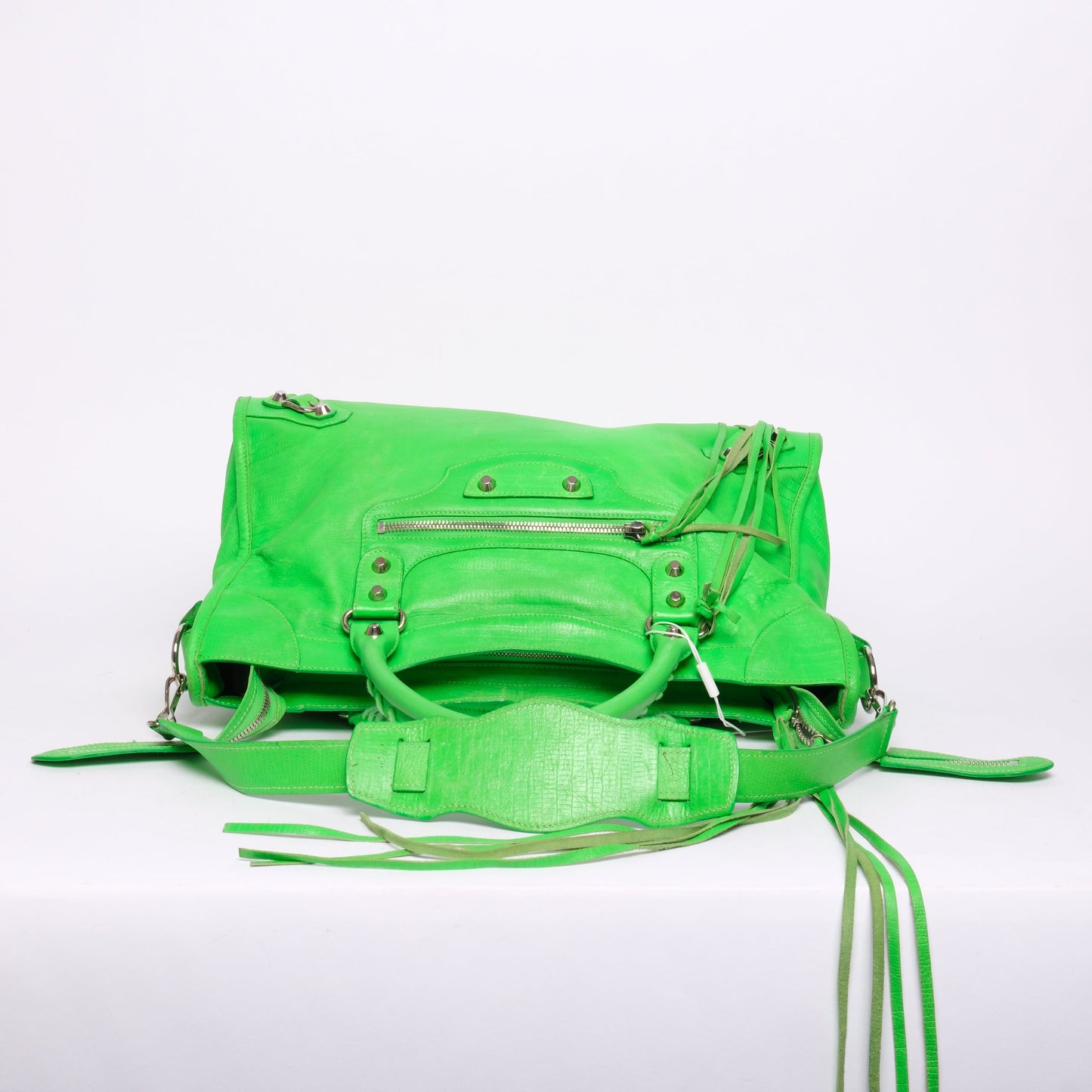 RARE Balenciaga Green Lizard Embossed Leather City Bag SHW