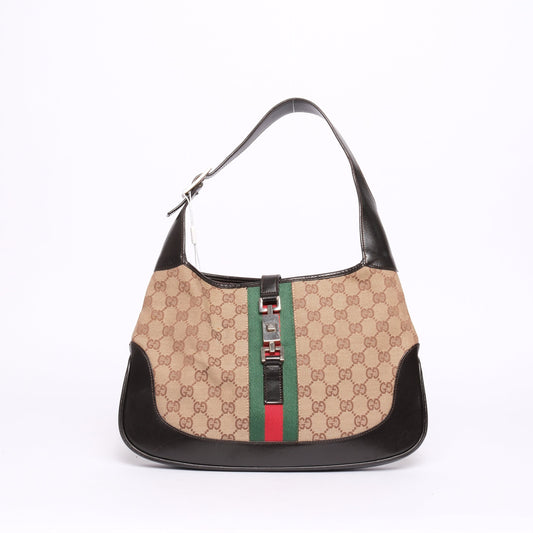 Gucci Brown & Black Canvas Monogram Jackie Shoulder Bag