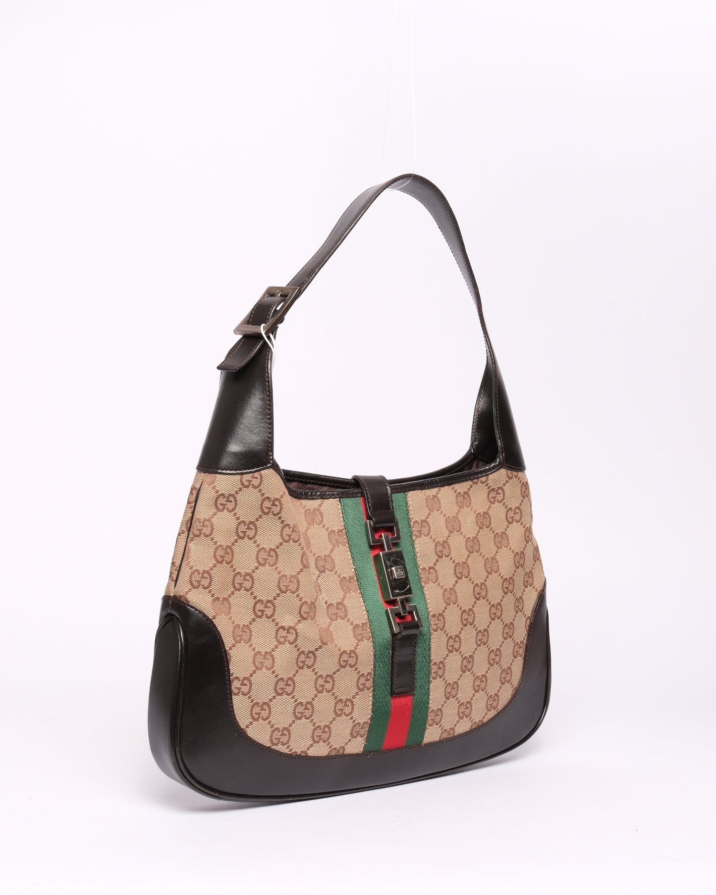 Gucci Brown & Black Canvas Monogram Jackie Shoulder Bag