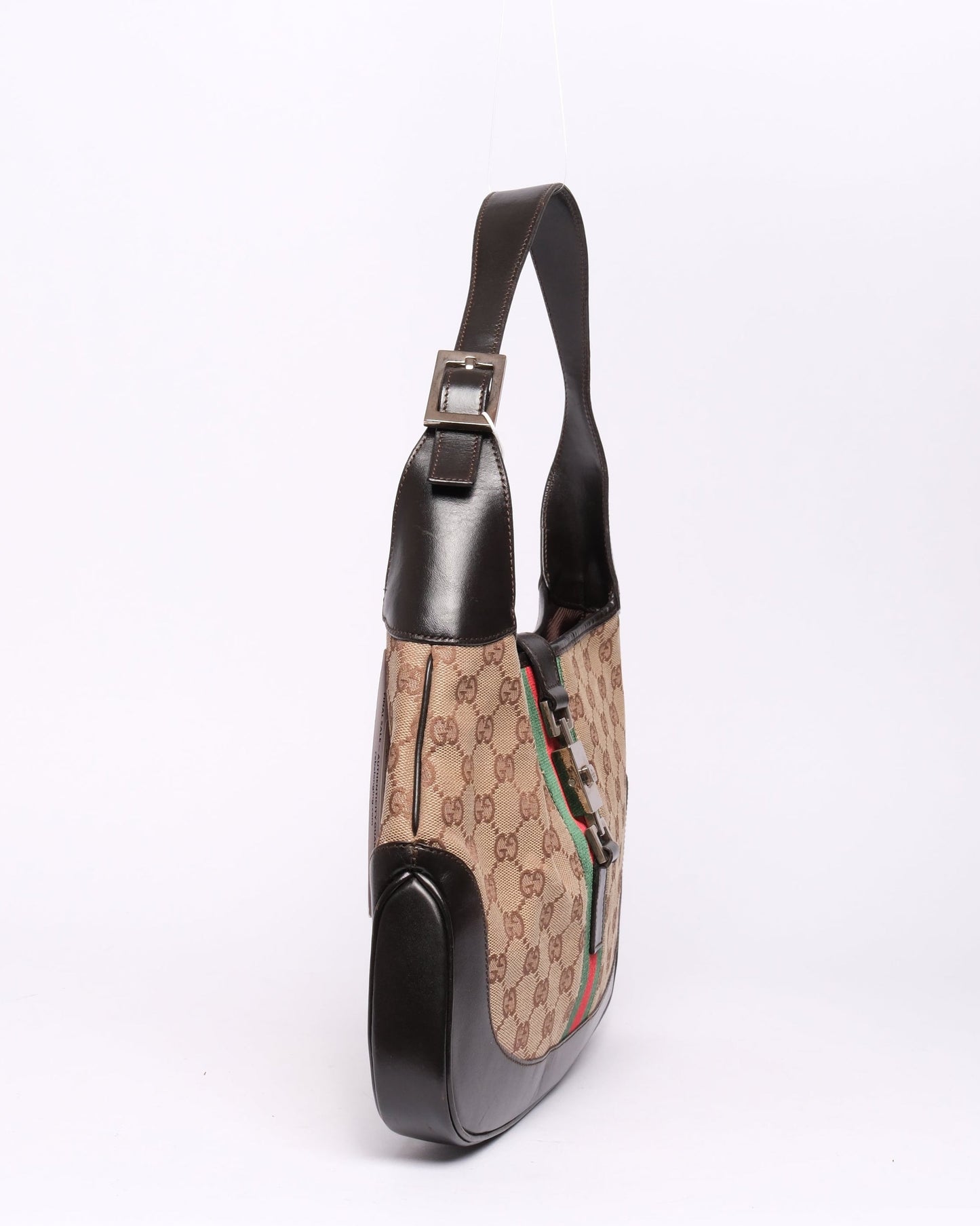 Gucci Brown & Black Canvas Monogram Jackie Shoulder Bag