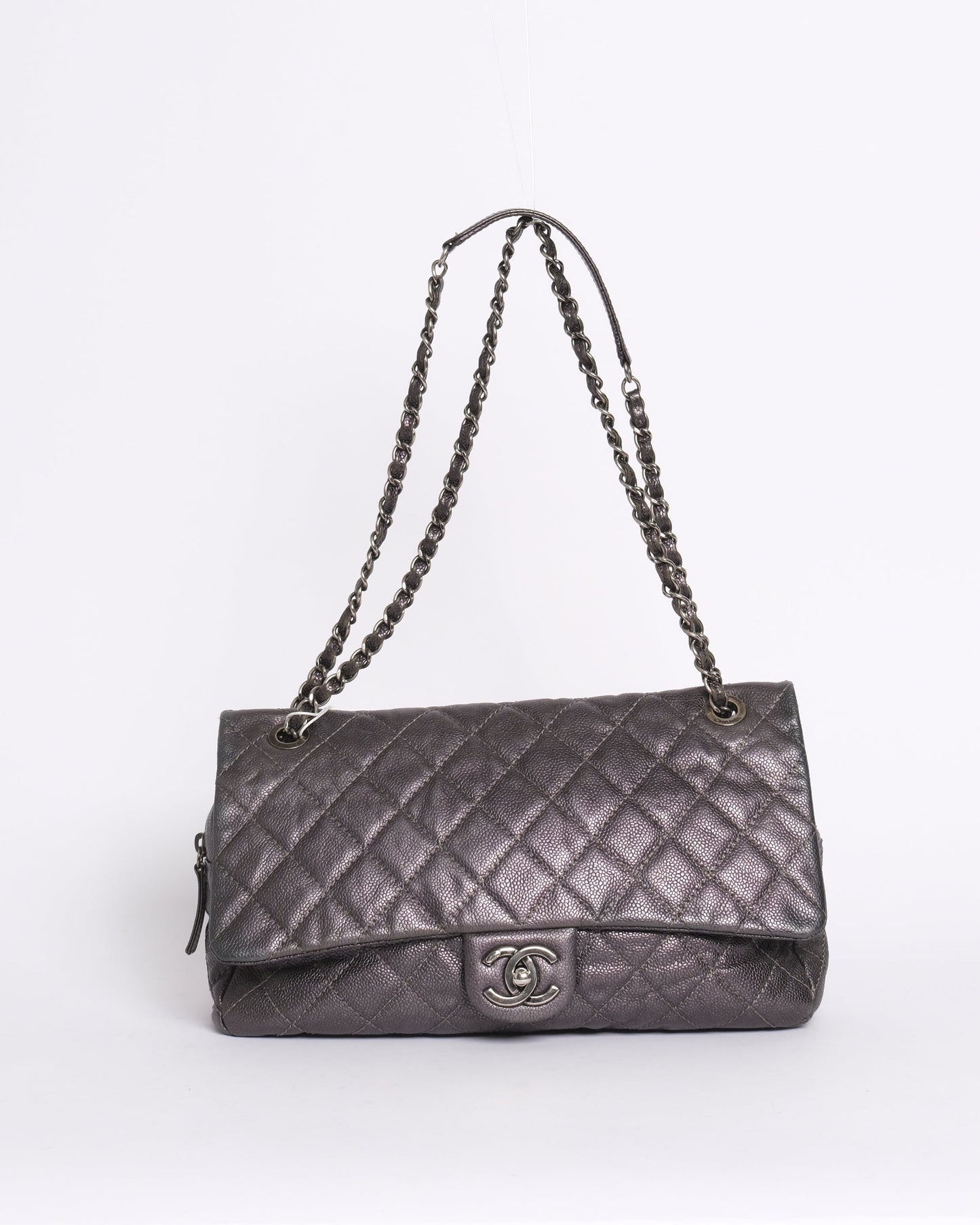 Chanel Gunmetal Gray Caviar Camera Flap Bag