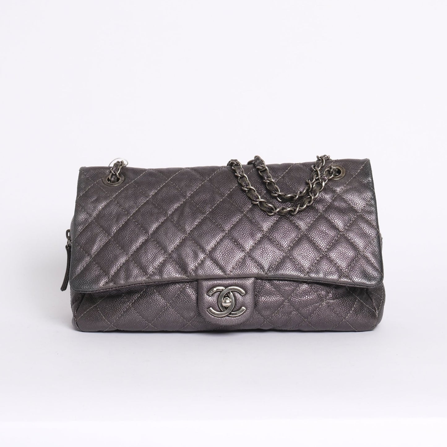 Chanel Gunmetal Gray Caviar Camera Flap Bag