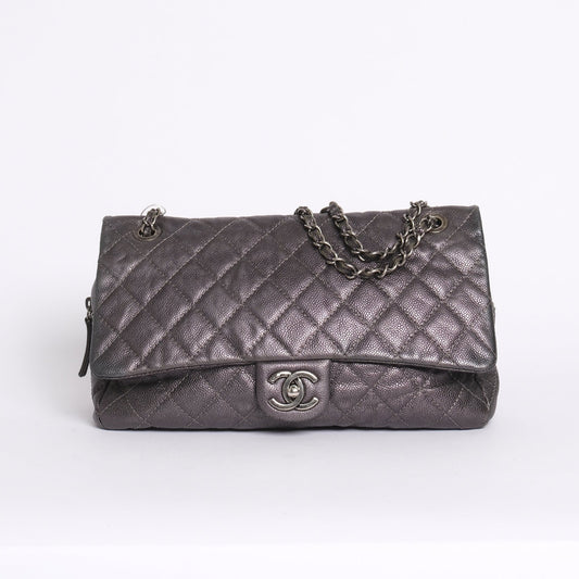 Chanel Gunmetal Gray Caviar Camera Flap Bag