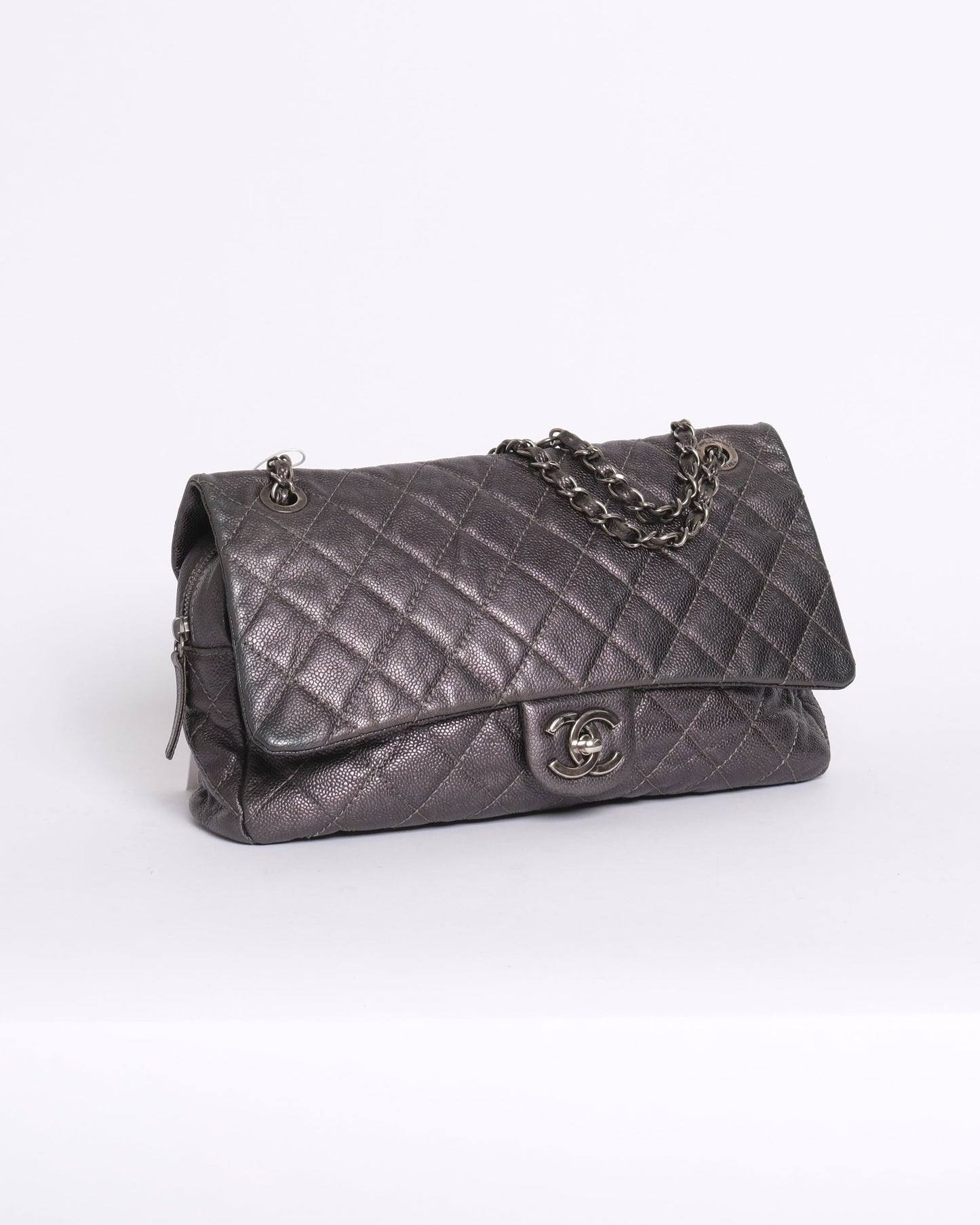 Chanel Gunmetal Gray Caviar Camera Flap Bag