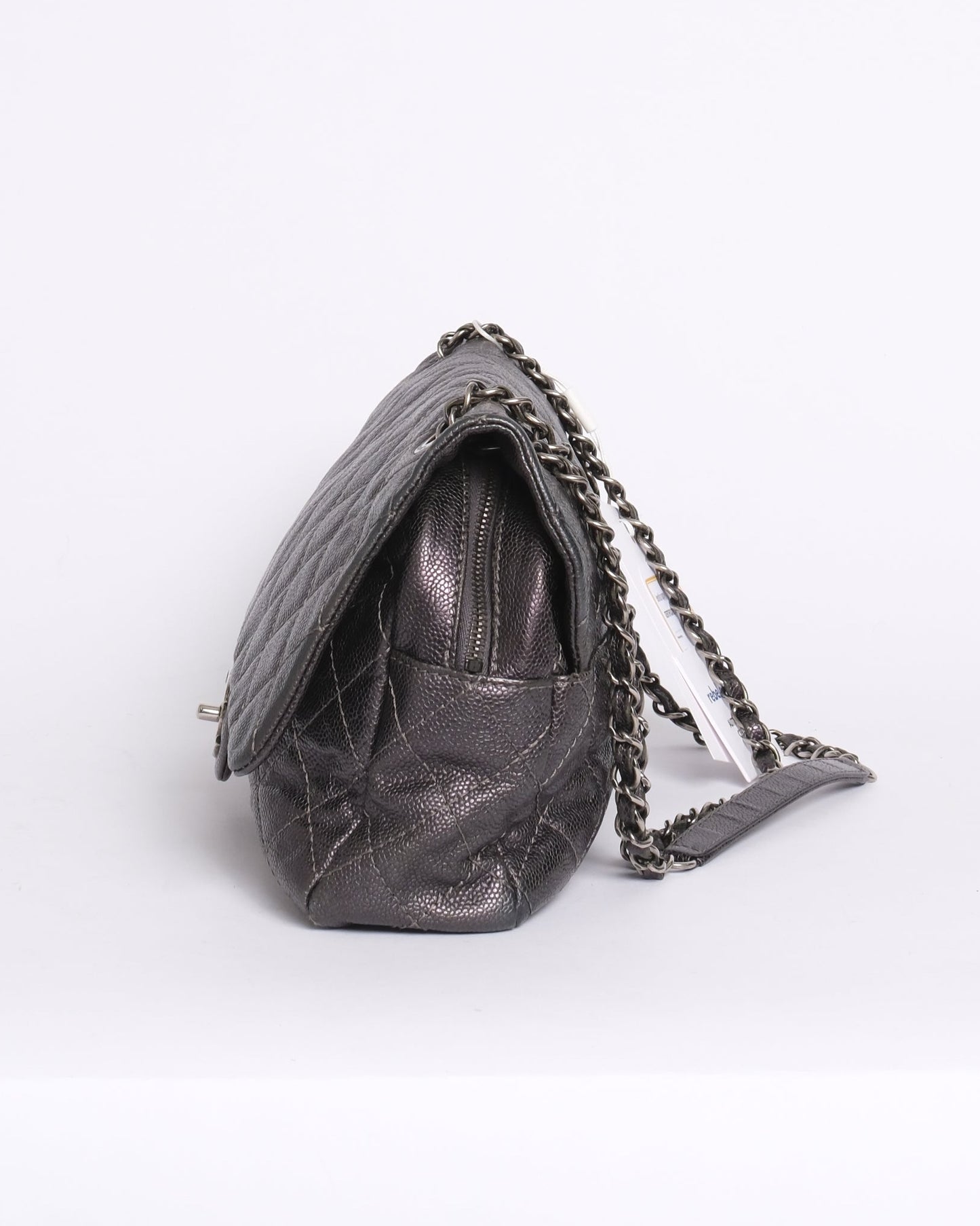Chanel Gunmetal Gray Caviar Camera Flap Bag