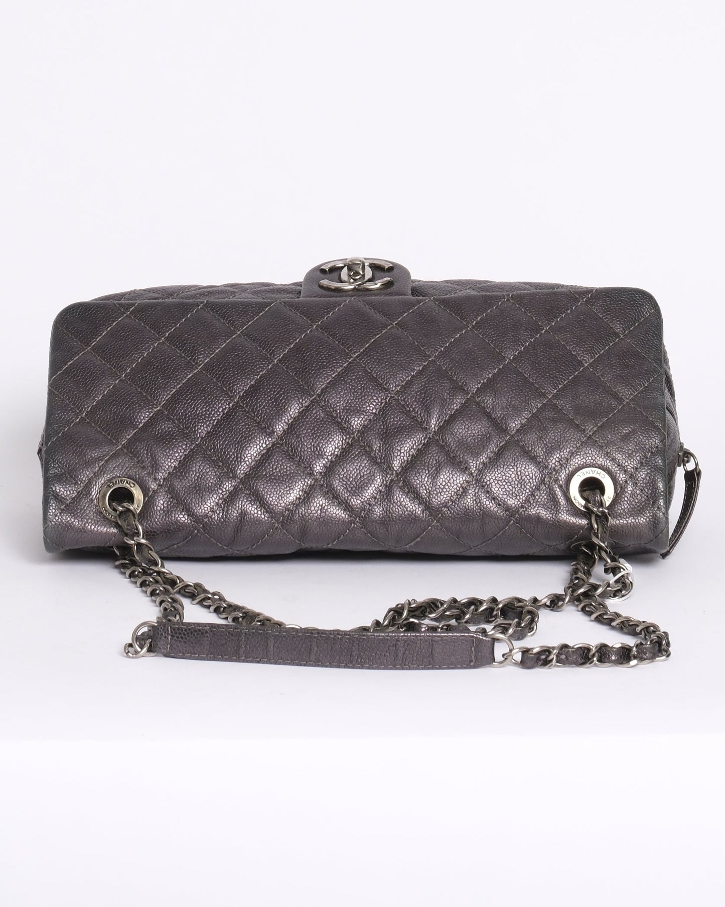 Chanel Gunmetal Gray Caviar Camera Flap Bag