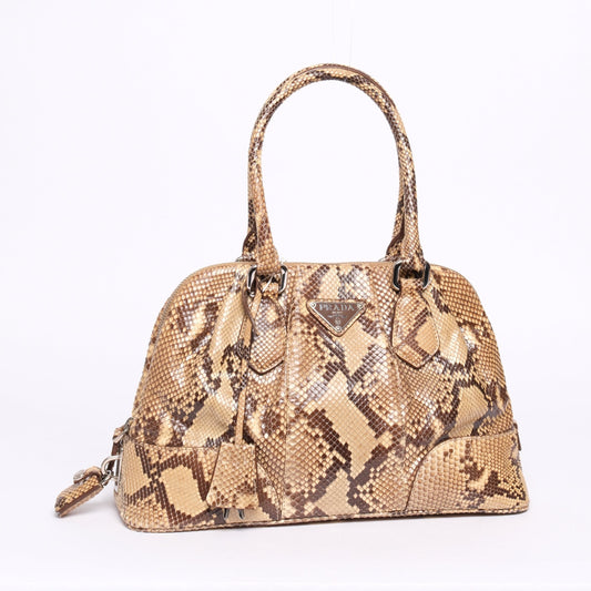 Prada Brown Python Bowler Top Handle Bag