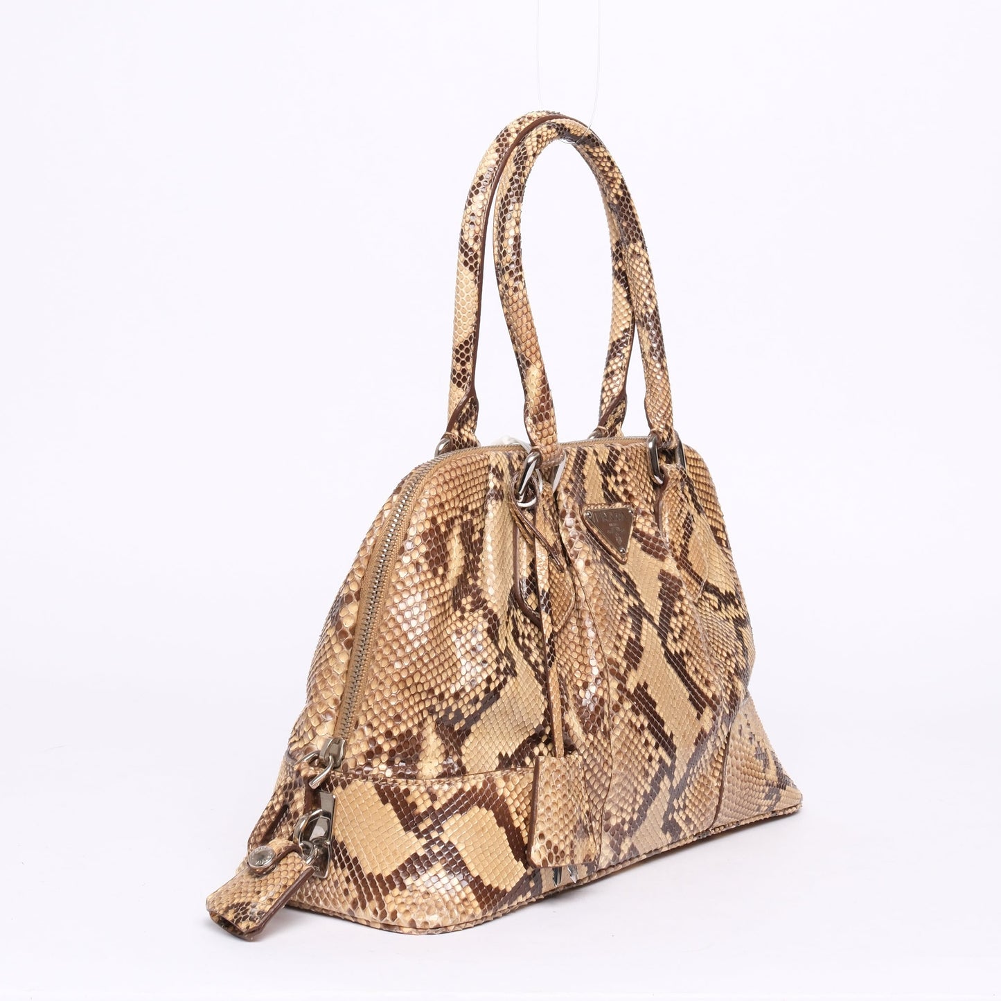 Prada Brown Python Bowler Top Handle Bag