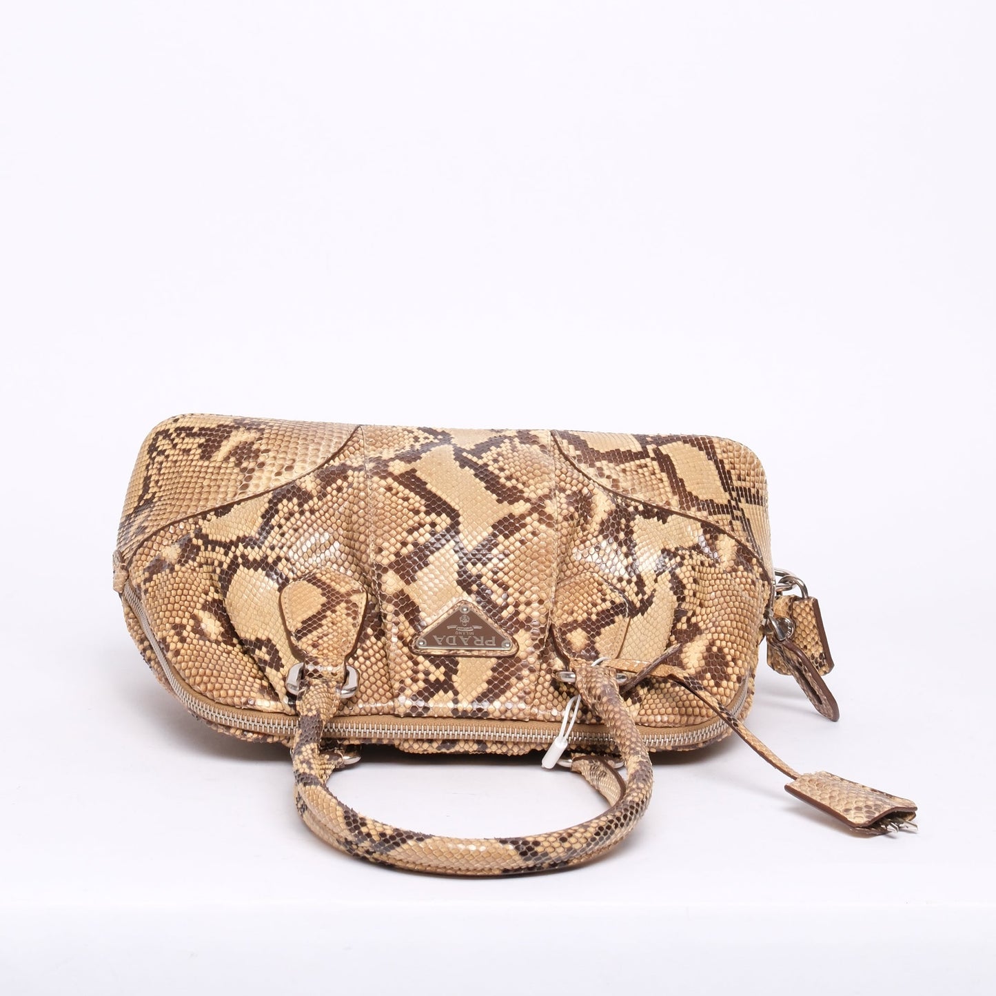 Prada Brown Python Bowler Top Handle Bag