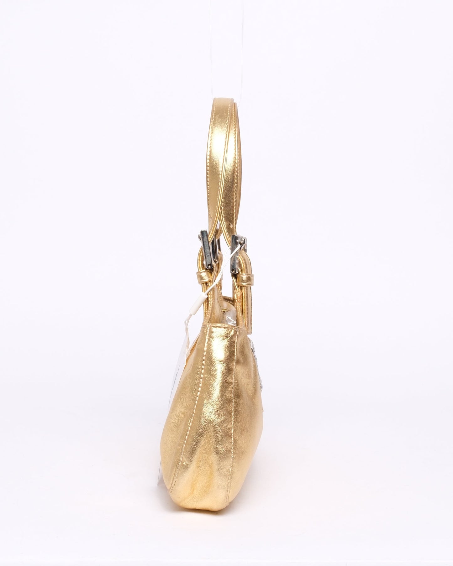 Fendi Gold Metallic Leather Jeweled Shoulder Bag