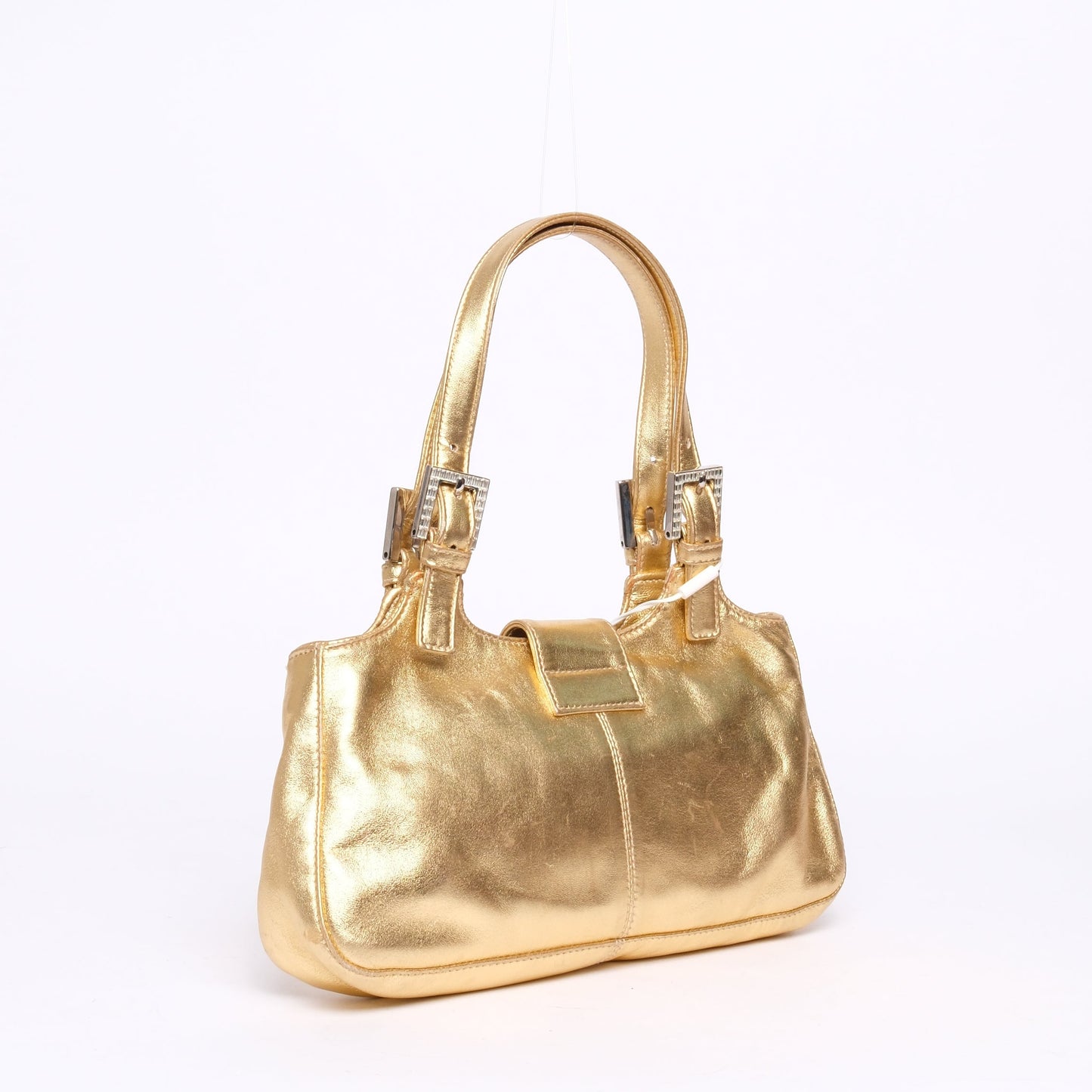 Fendi Gold Metallic Leather Jeweled Shoulder Bag