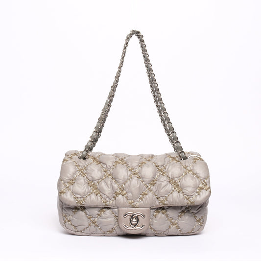 Chanel Gray Nylon Quilted Flap Bag