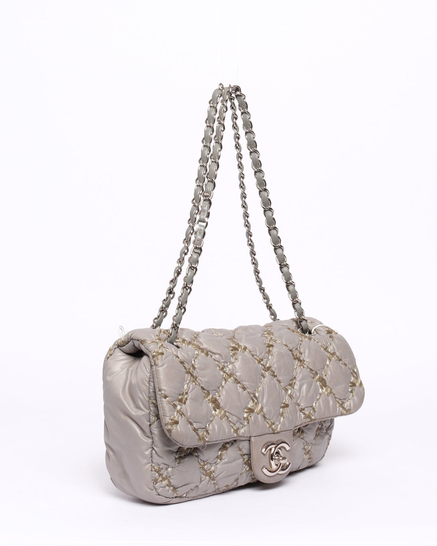 Chanel Gray Nylon Quilted Flap Bag