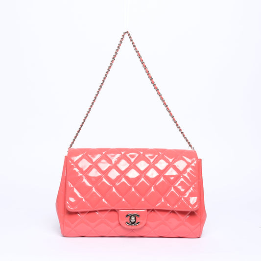 Chanel Coral Patent Leather Flap Shoulder Bag