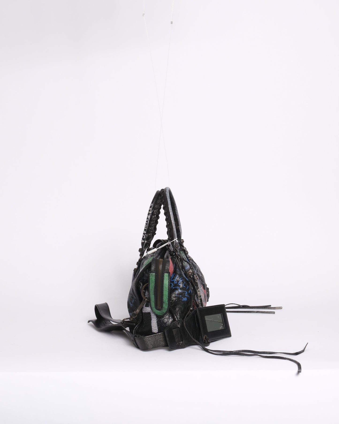 Balenciaga Black Leather Graffiti Mini City Bag