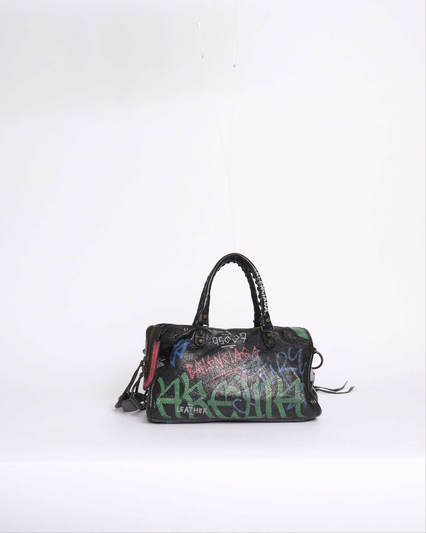 Balenciaga Black Leather Graffiti Mini City Bag
